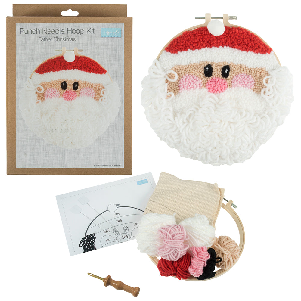 Santa Punch Needle Hoop Craft Kit, Father Christmas