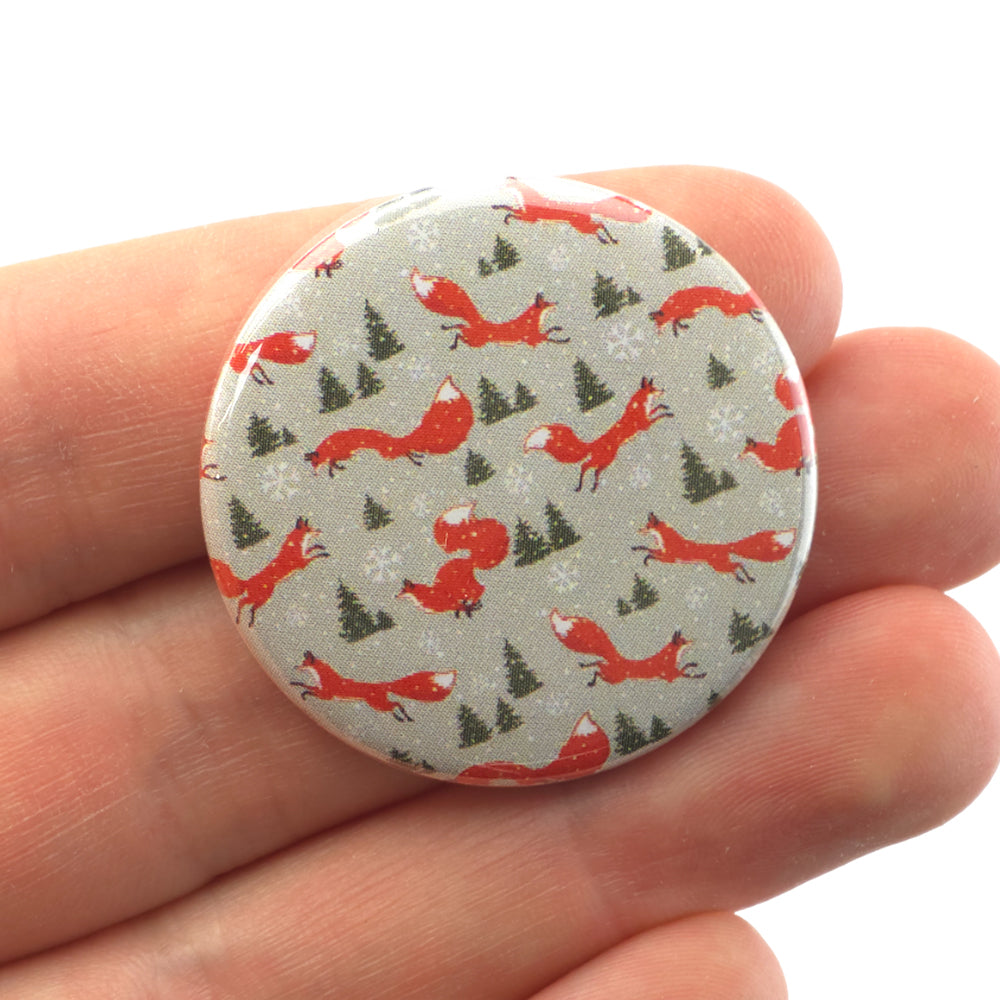 Christmas Fox | 38mm Button Pin Badge | Little Gift | Cracker Filler