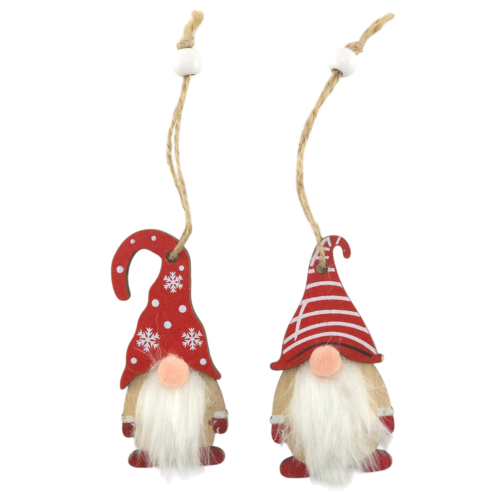 Red Skandi Wooden Hanging Gonk Ornament | Single | 8cm Tall | Little Gift | Cracker Filler