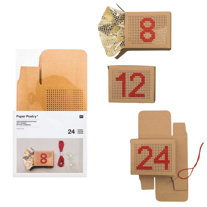 24 Cross Stitch | Advent Calendar Boxes | 4 x 8 x 10cm | Choice of Colour