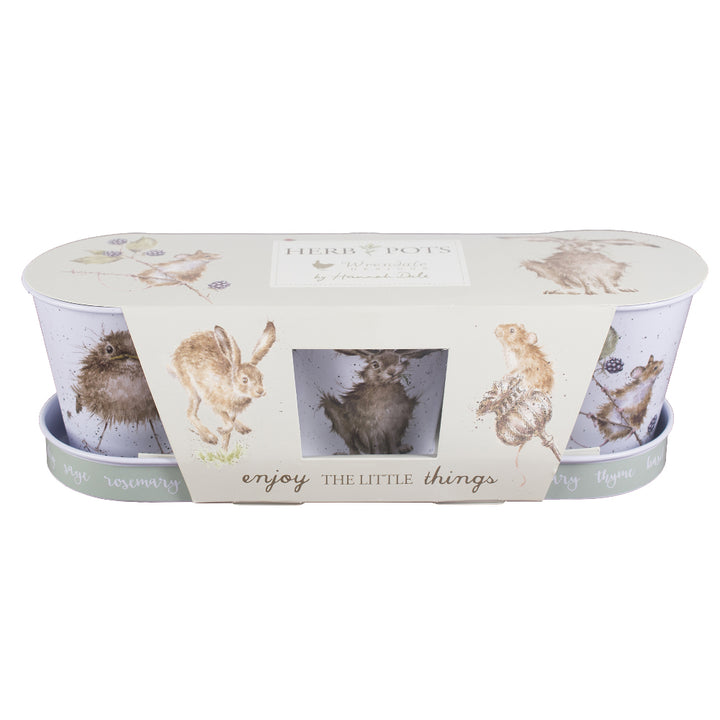 Country Animal Tin Herb Pots and Tray Gardeners Gift Trio | Wrendale Designs