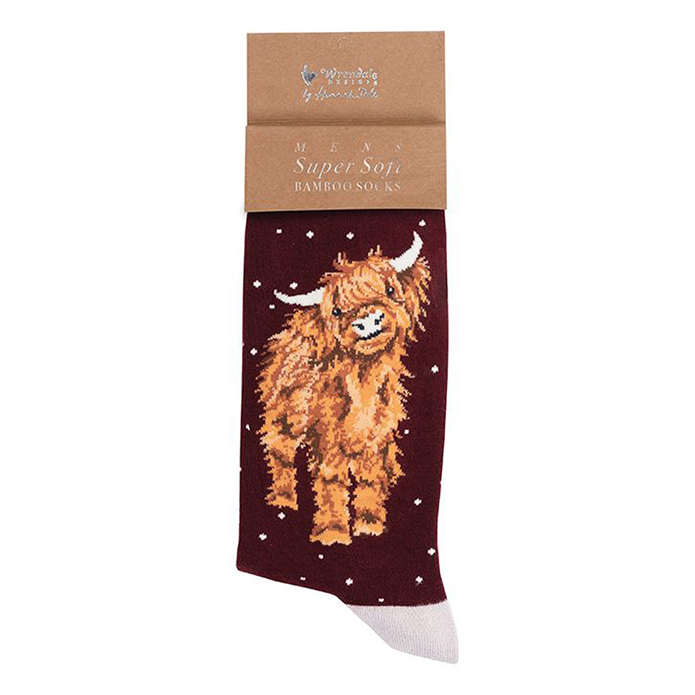 Snowtime Highland Cow | Mens Supersoft Bamboo Socks | One Size | Wrendale Designs