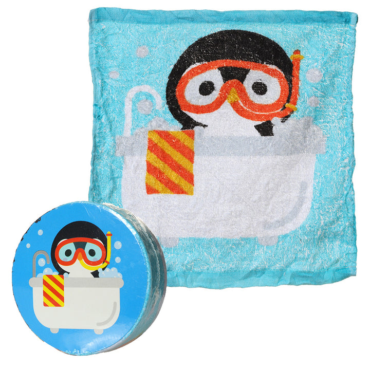 Bath Time Penguin | Compressed Flannel | Mini Gift | Cracker Filler