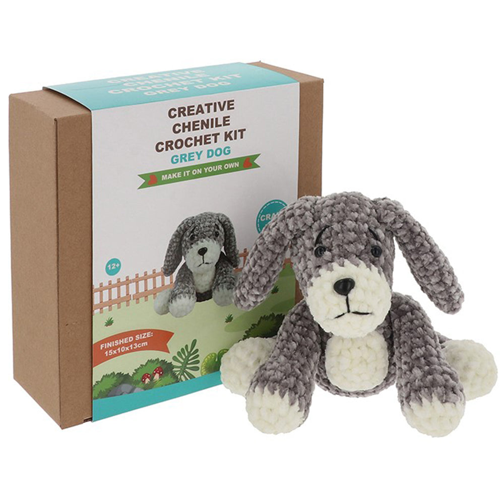 Grey Dog | Complete Crochet Craft Kit | Older Kids & Beginners