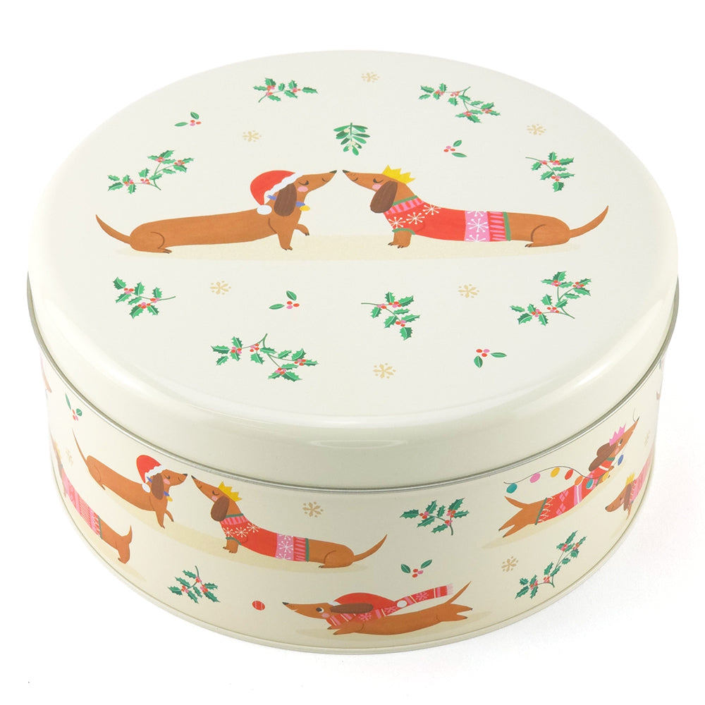 Sausage Dogs | Christmas Dachshund Cake Storage Tin | 24 x 10.5cm