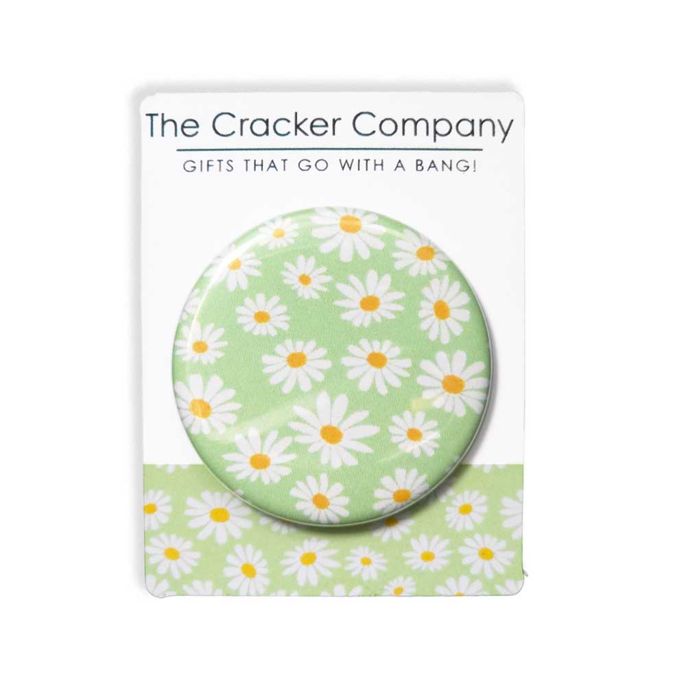 Daisy on a Green Background | 38mm Button Pin Badge | Mini Gift | Cracker Filler