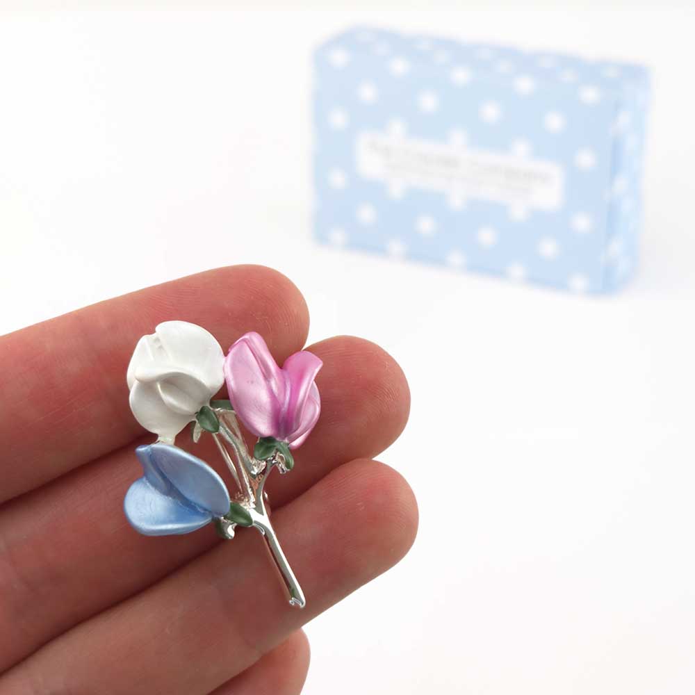 Sweet Pea Bouquet | Silver Tone Brooch | Little Gift | Cracker Filler