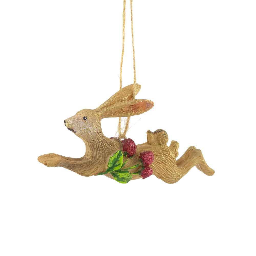 Running Hare with Strawberries  | Hanging Tree Decoration | 9cm | Gisela Graham