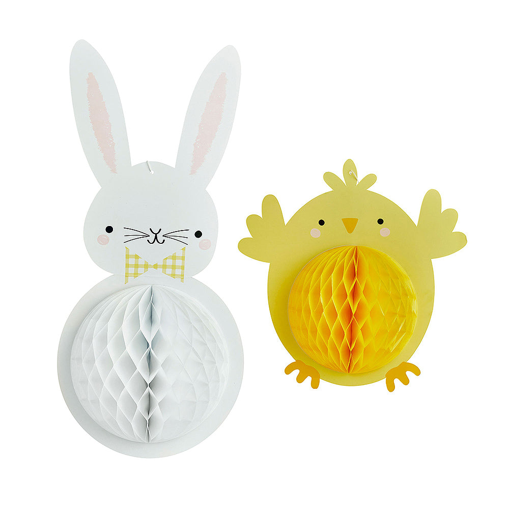 Cute Easter Bunny & Chick | Hanging Honeycomb Easter Decorations | Two Pack