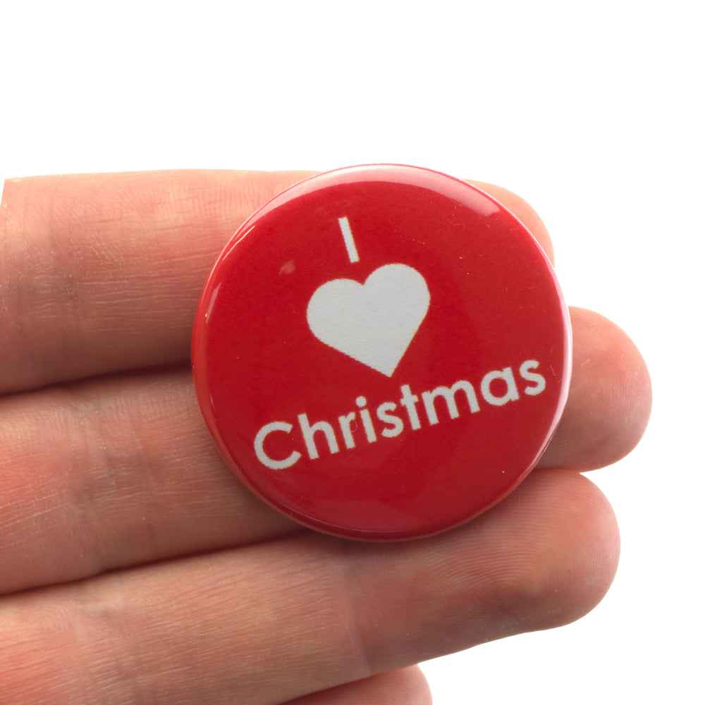 I Love Christmas | 38mm Button Pin Badge | Little Gift | Cracker Filler