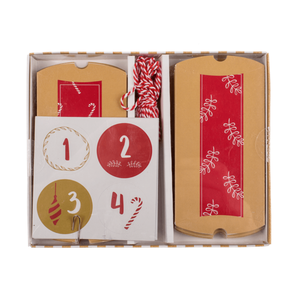 Red & Gold | Advent Calendar Set | Pillowboxes, Ribbon & Stickers