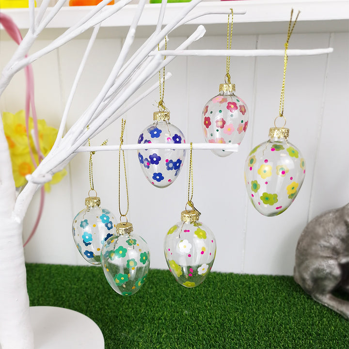 6 Pretty Flower Easter Tree Decorations | 6cm | Glass | Gisela Graham