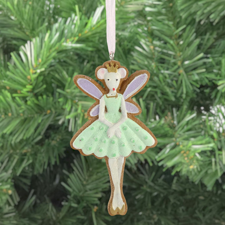 Green | Gingerbread Ballet Mouse | 9cm Christmas Tree Ornament | Gisela Graham