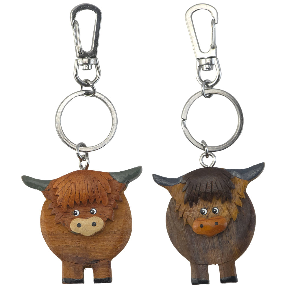 Single Highland Cow Wooden Keyring | Little Gift | Cracker Filler