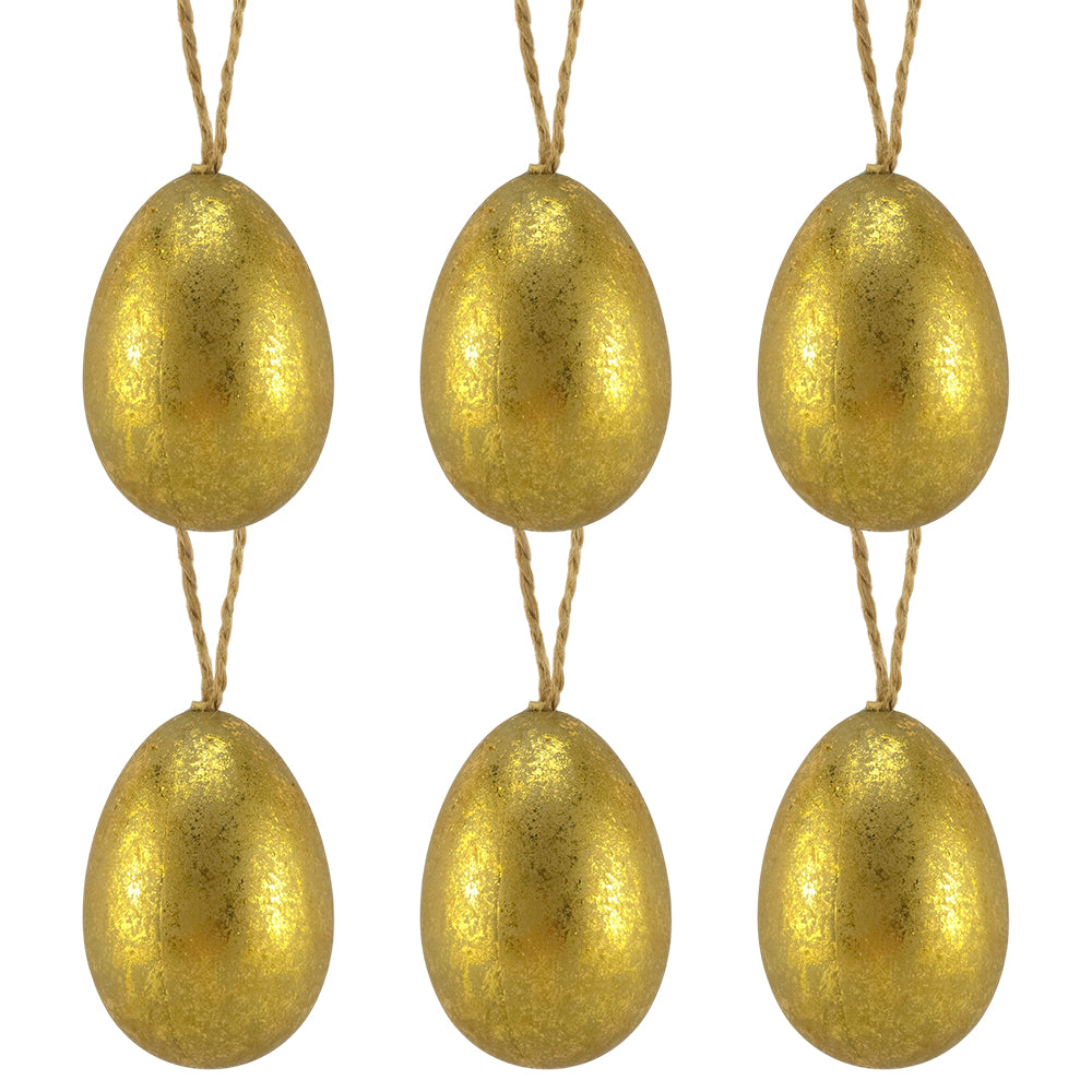 Gold Leaf Paper Mache Hanging Easter Eggs | 6cm Tall | Box of 6 | Gisela Graham