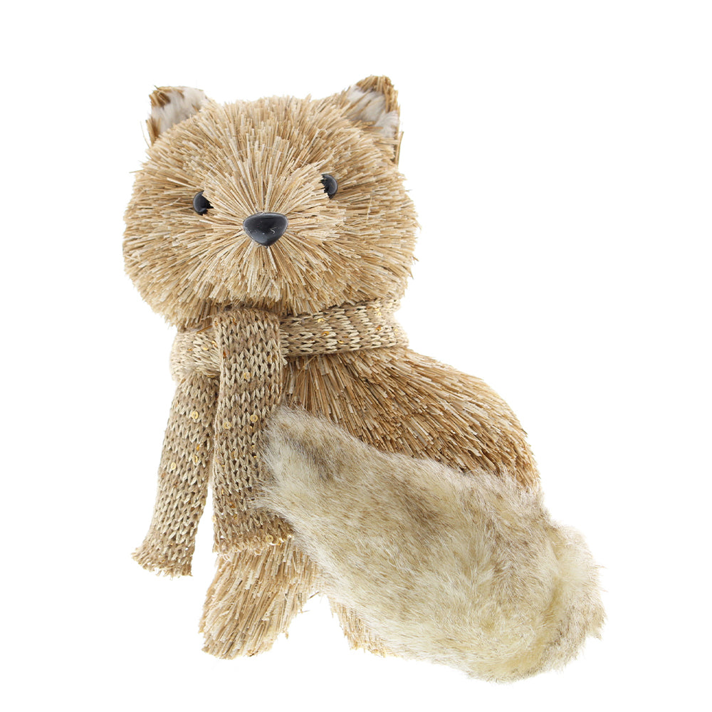 Bristle Fox with Sequin Scarf | Christmas Ornament | 25cm Tall | Home Décor