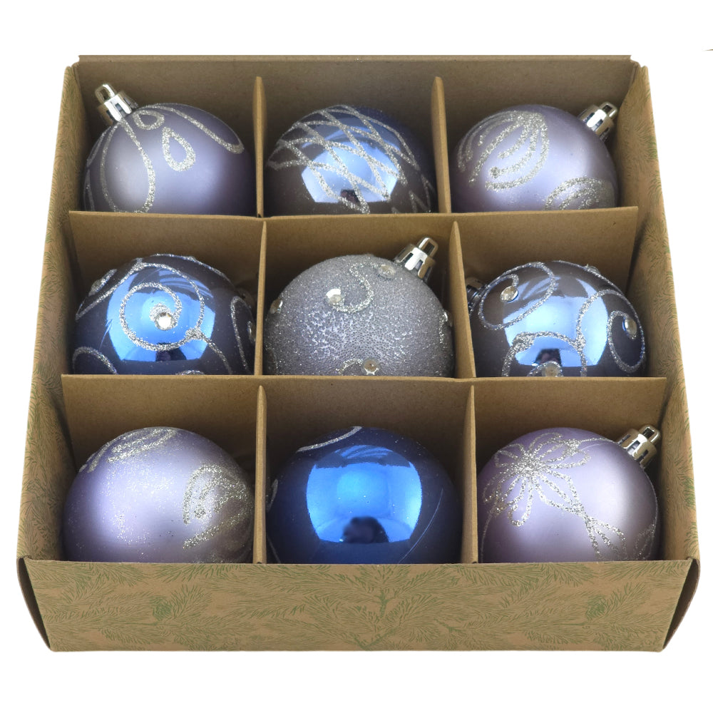 60mm Cornflower Blue Christmas Baubles | Set of 9 Shatterproof Tree Decorations