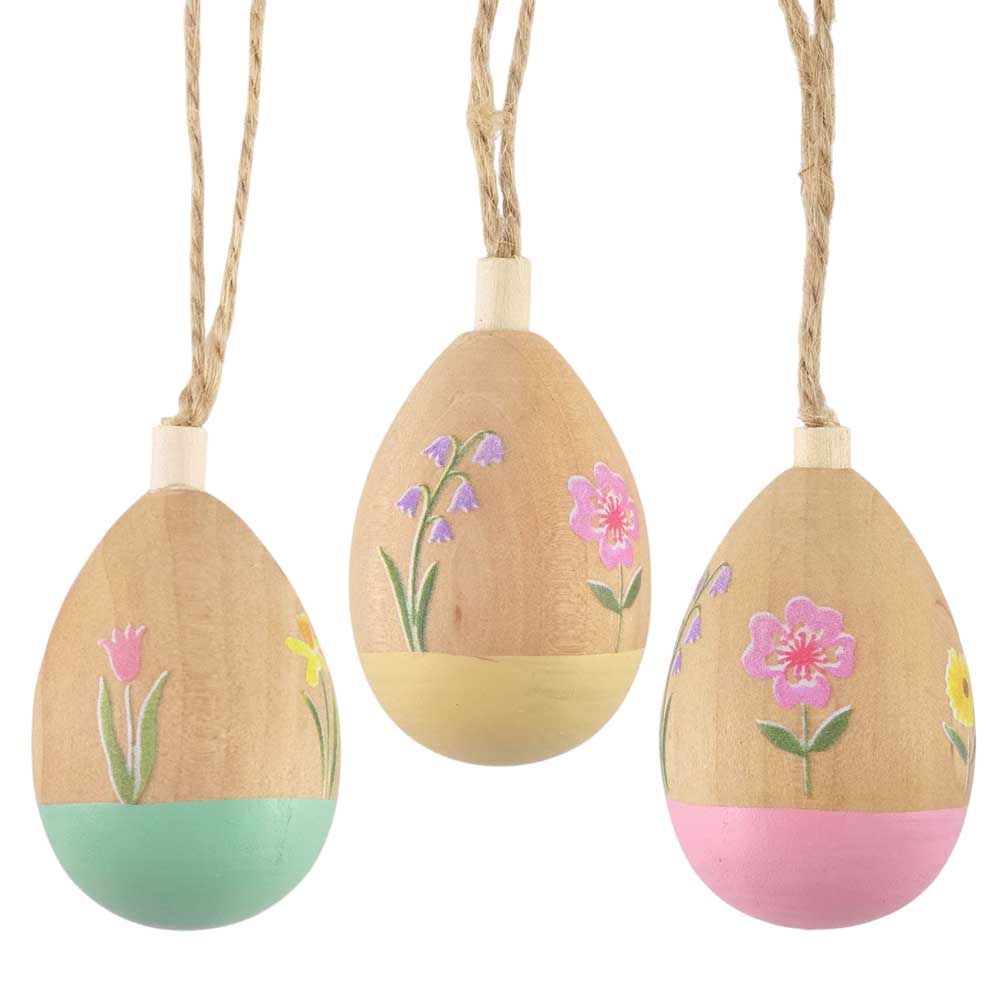 Pretty Floral Wooden Egg | Easter Tree Decoration | 5cm Tall | Gisela Graham