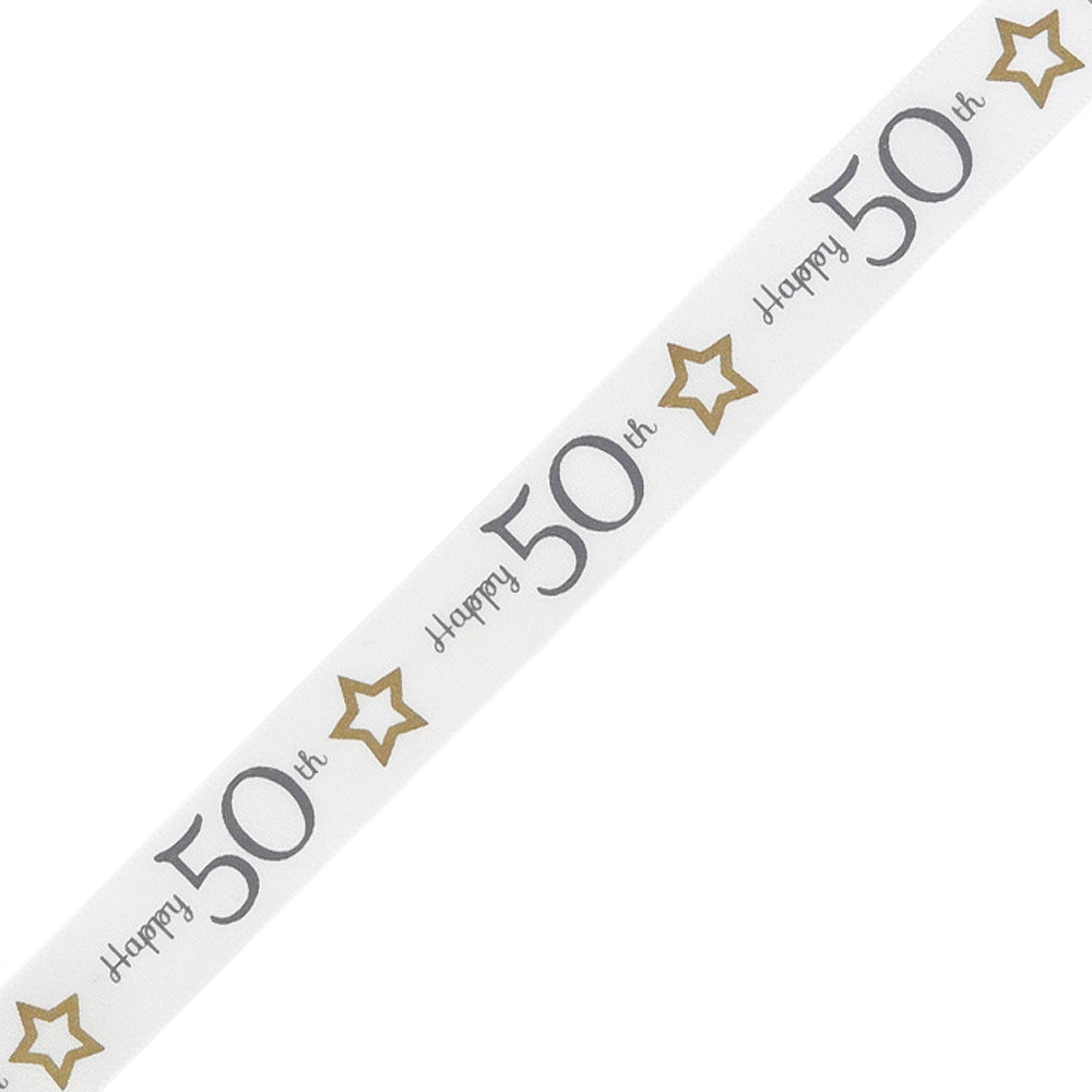 Milestone Birthday | White, Silver & Gold Satin Ribbon | 16mm Wide | 4m Long