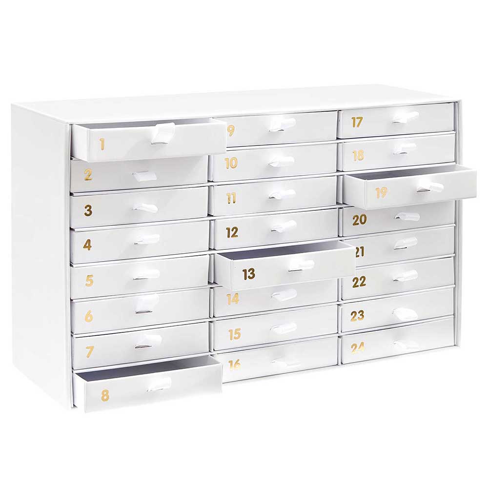 White & Gold | Advent Calendar Cabinet to Fill | 24 Drawers | 16 x 26 x 9.5cm