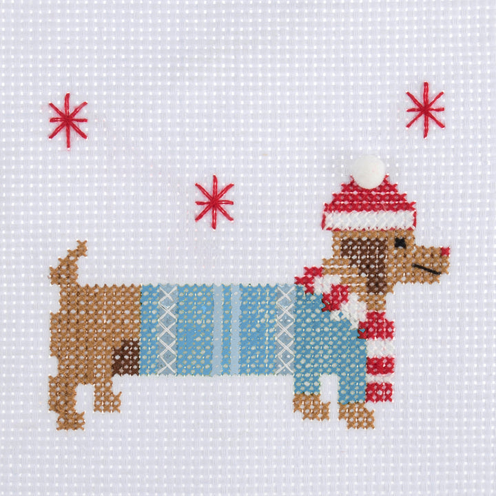 Christmas Dachshund | Cross Stitch | Complete Mini Kit | 13cm