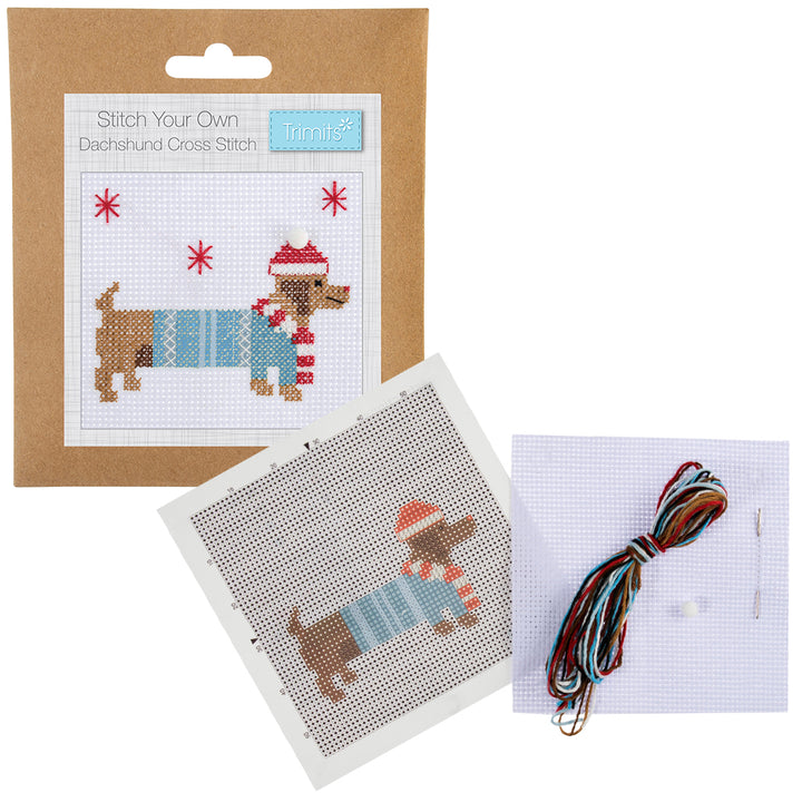 Christmas Dachshund | Cross Stitch | Complete Mini Kit | 13cm