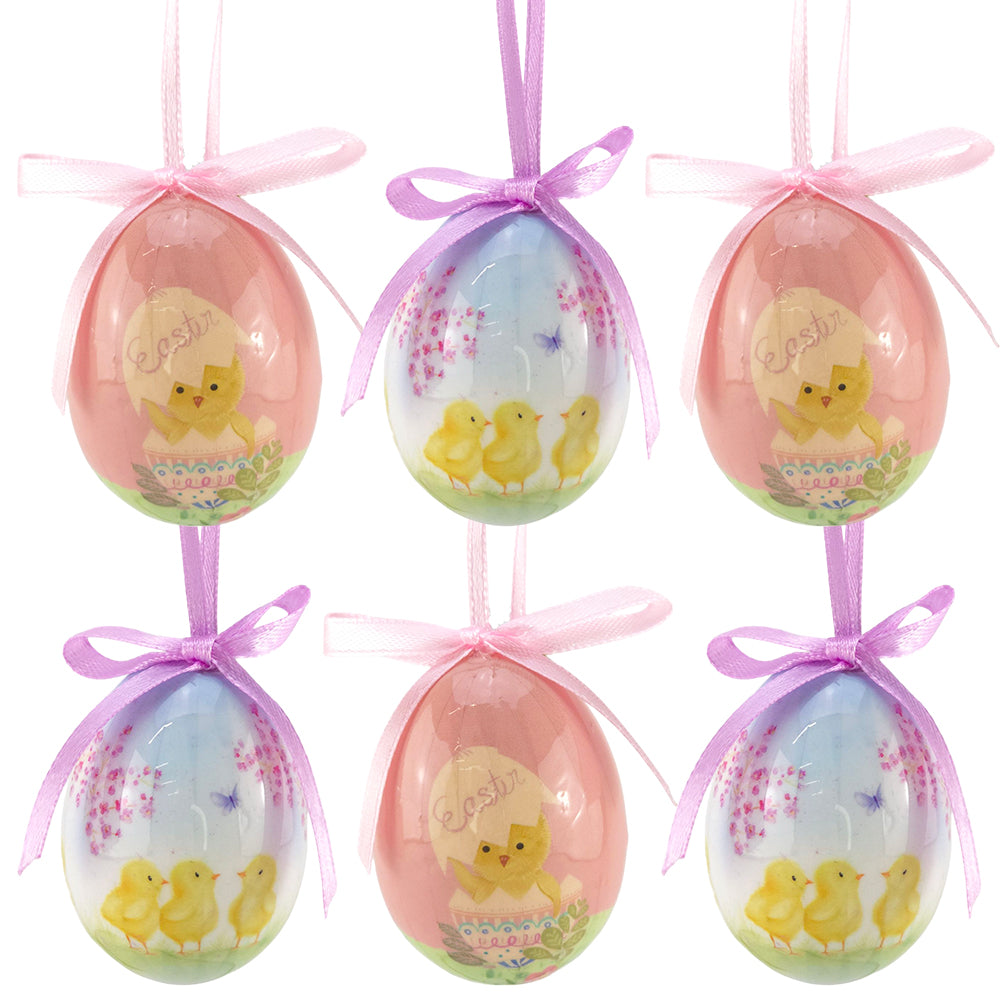 Cute Easter Chick Hanging Egg Decorations | Decoupage Style | 6 Pack | 6cm Tall