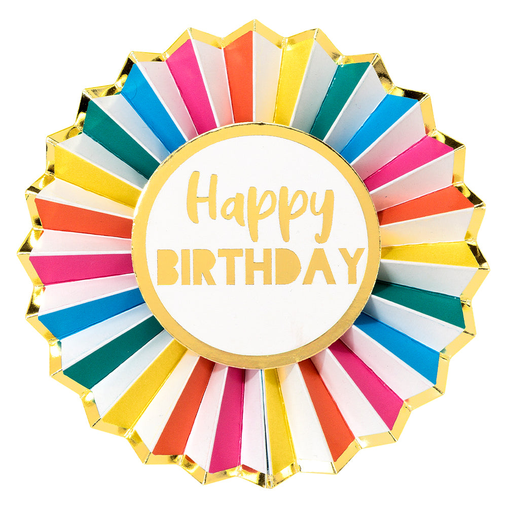 Happy Birthday Rosette Style Badge | Bright Colours