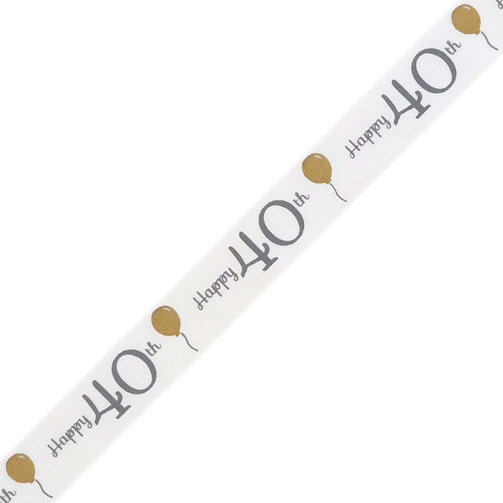 Milestone Birthday | White, Silver & Gold Satin Ribbon | 16mm Wide | 4m Long