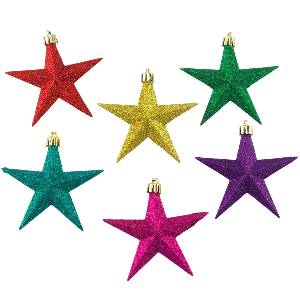 10cm Rainbow Glitter Hanging Baubles | 6Pk | Shatterproof Christmas Tree Decorations