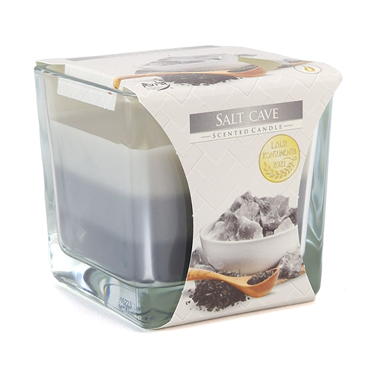 Grey Layered Candle in Jar | Salt Cave Scented | Double Wick | Fragranced