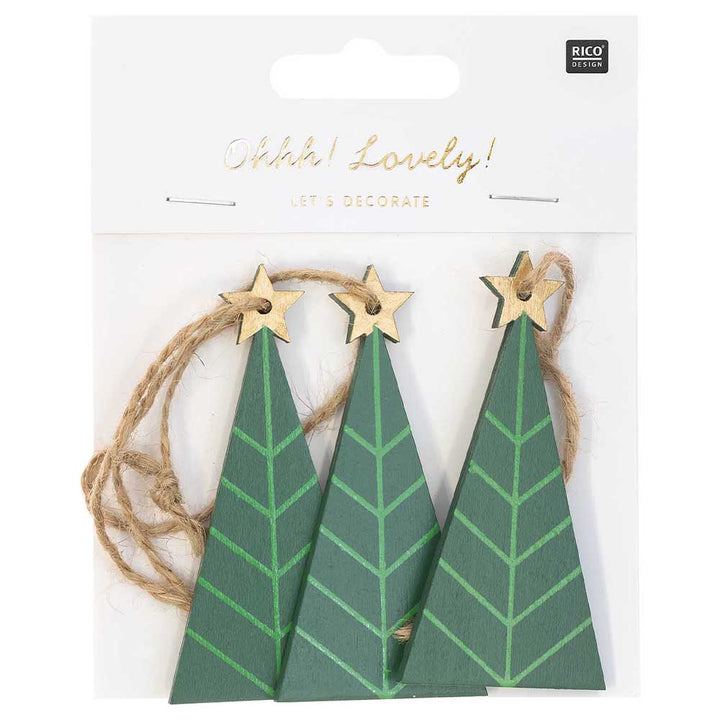 Christmas Trees | 3 Hanging Wooden Christmas Ornaments | 8cm Tall