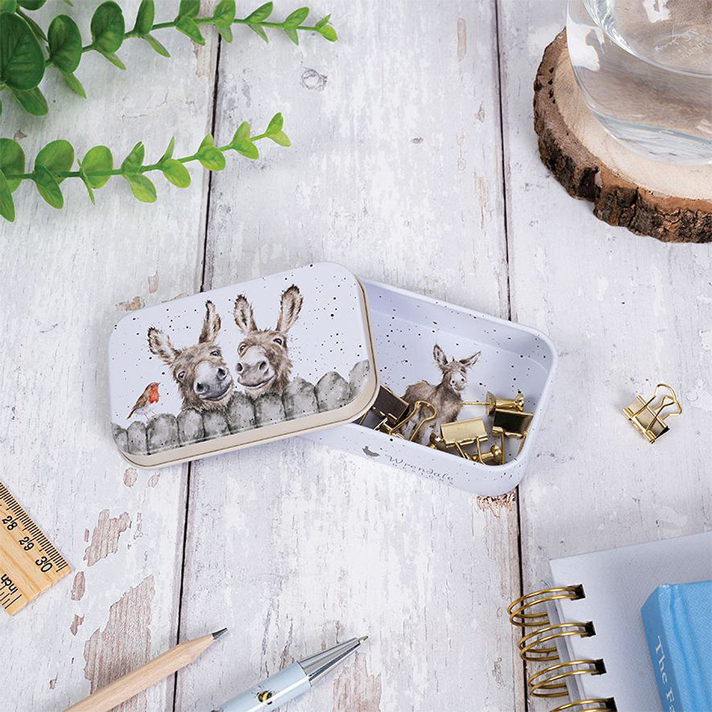 Donkeys & Robin | 9cm Wrendale Lidded Tin | Cracker Filler | Mini Gift