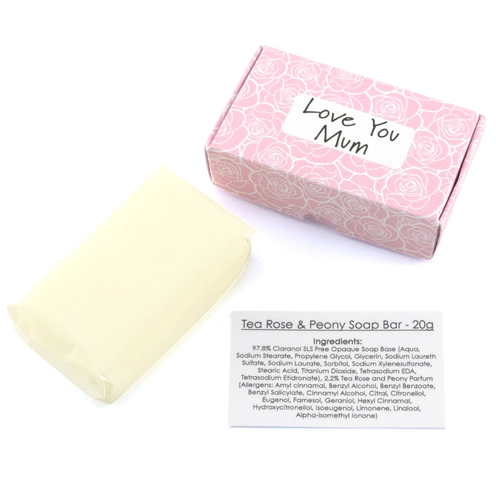 Love You Mum | Tea Rose & Peony | 20g Travel Soap Bar | Mini Gift Cracker Filler