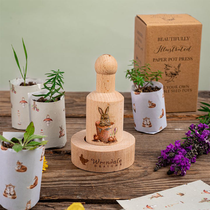 Garden Friends Rabbit Wooden Paper Pot Press | Eco Gardening Gift | Wrendale Designs