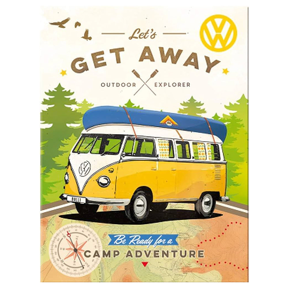 VW Camper | Get Away | Retro Magnet | 8x6cm | Little Gift | Cracker Filler