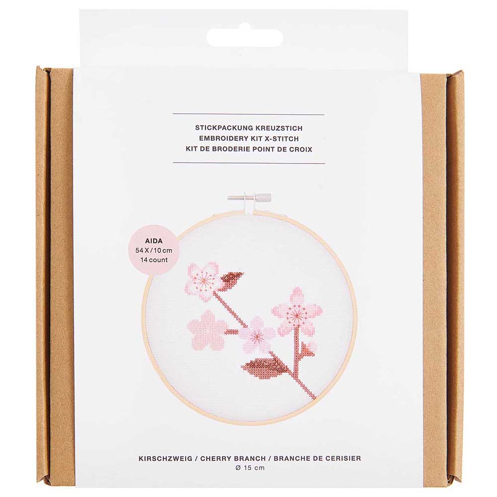 Cherry Blossom Branch | Complete Cross Stitch Kit with Hoop | Sakura