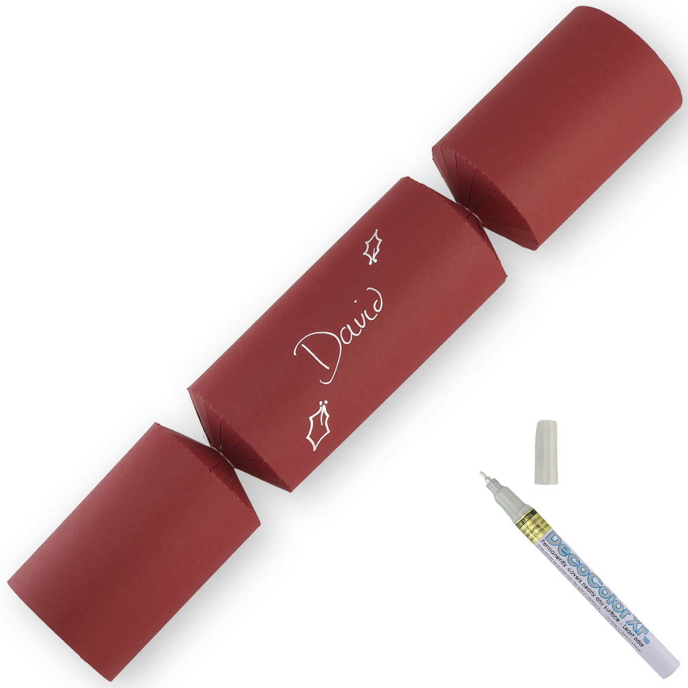 Burgundy Red | 12 Personalise Your Own Crackers | Make & Fill Your Own With Pen