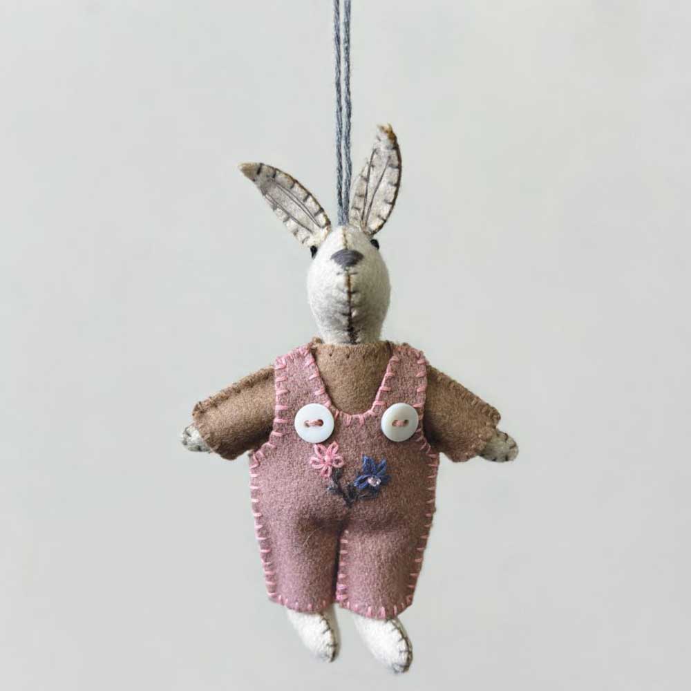 Little Rabbit in Dusky Pink Dungarees | Hanging Easter Ornament | 12cm Tall