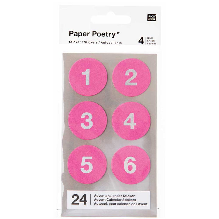 24 Advent Calendar Stickers | With Foil Numbers | 3cm Wide