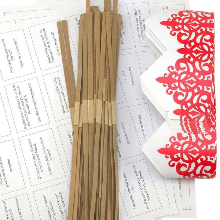 Red Adjustable Paper Hats, Jokes and Optional Snaps | DIY Cracker Accessory Pack