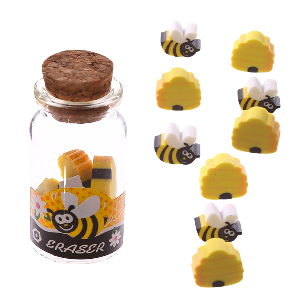 Cute Honey Bees | Mini Erasers in a Jar | Little Gift | Cracker Filler