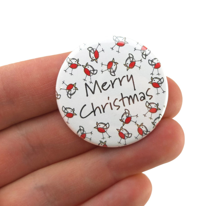 Chirpy Robin | Merry Christmas | 38mm Pin Badge | Little Gift | Cracker Filler