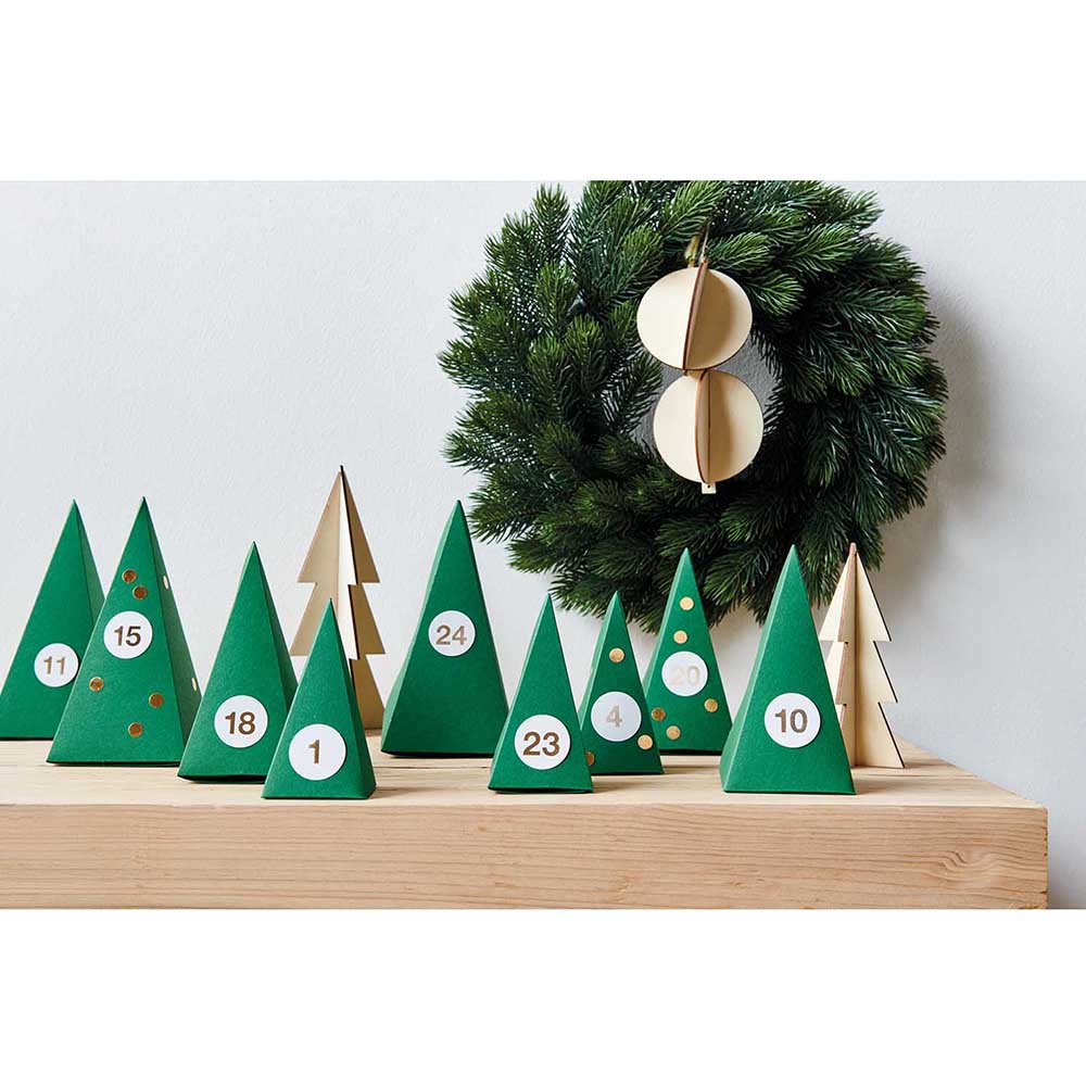 Green | 24 Tree Shaped Advent Calendar Boxes | 4 x 8 x 10cm | Mixed Sizes