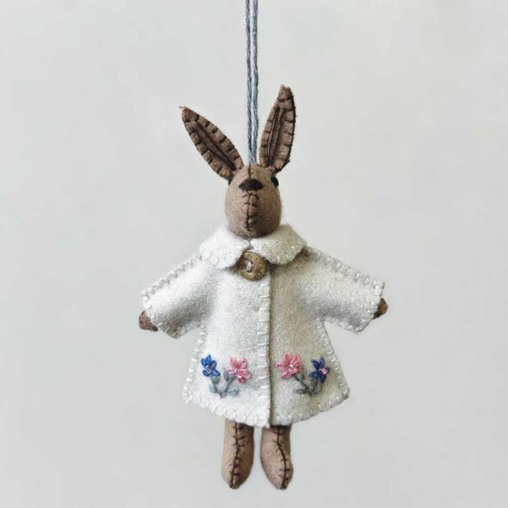 Little Rabbit in Natural White Jacket | Hanging Easter Ornament | 12cm Tall