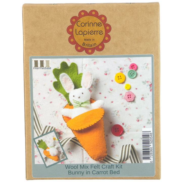 White Easter Rabbit & Carrot Bed | Mini Felt Sewing Kit | Corinne Lapierre