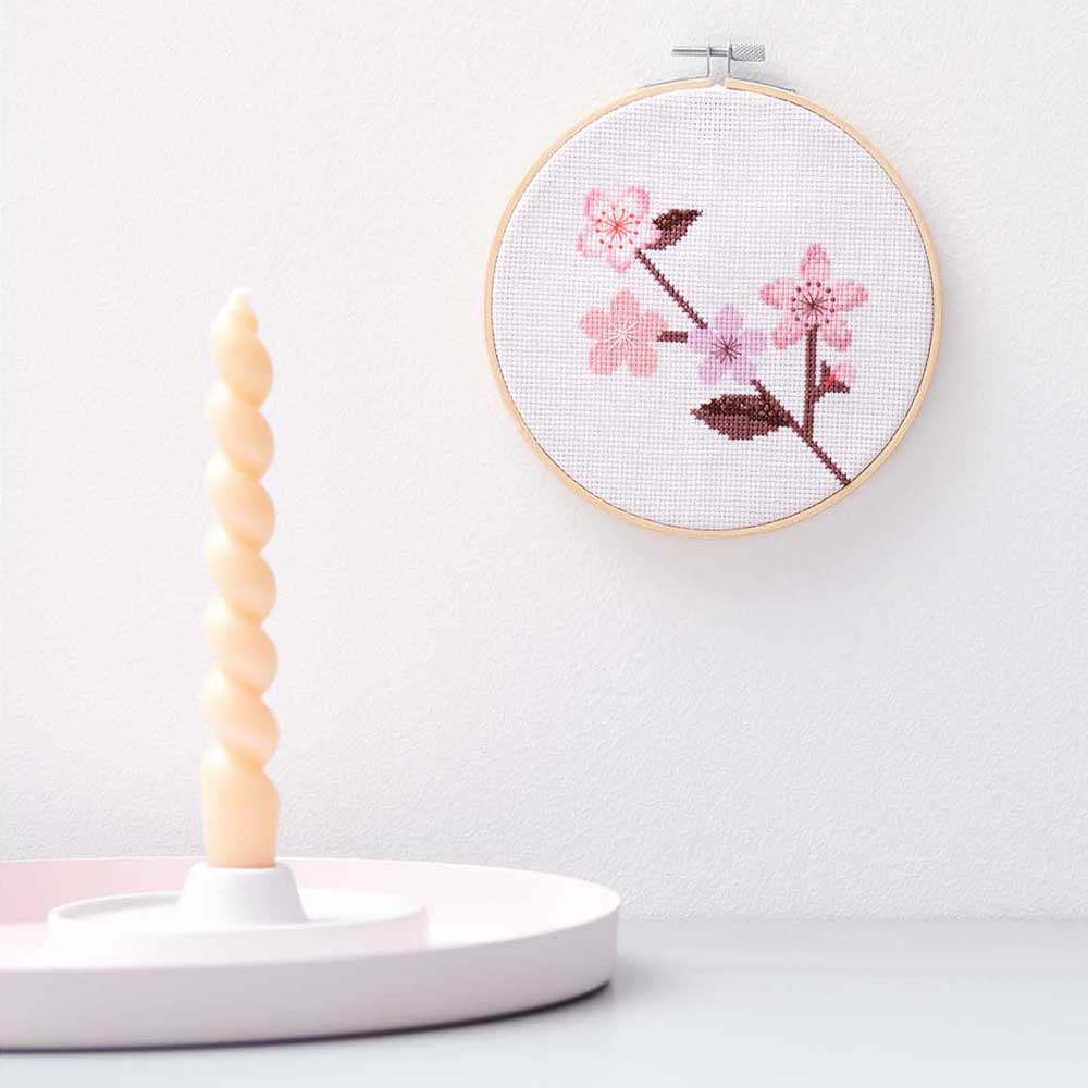 Cherry Blossom Branch | Complete Cross Stitch Kit with Hoop | Sakura