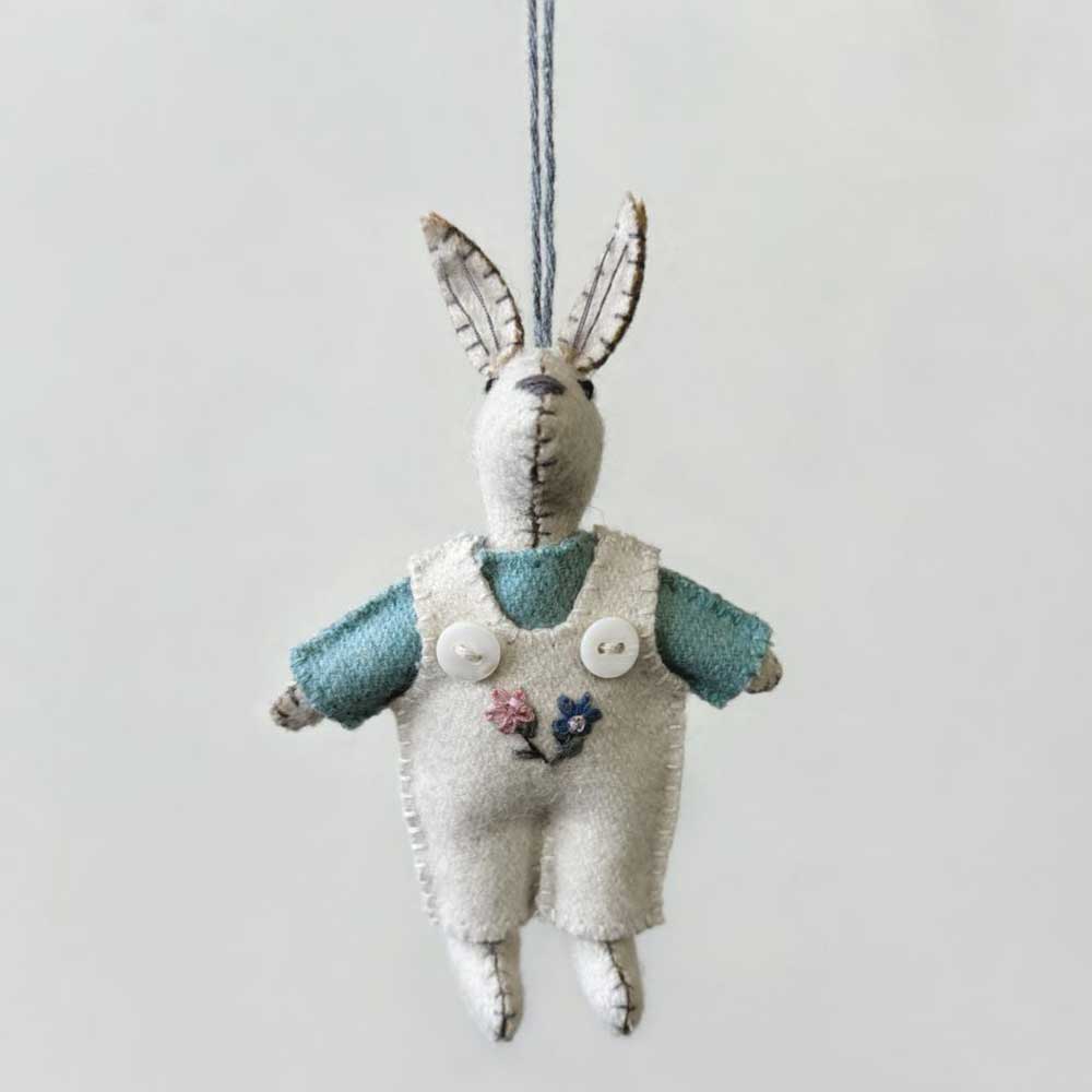 Little Rabbit in Natural White Dungarees | Hanging Easter Ornament | 12cm Tall