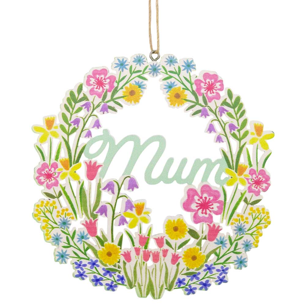 Springtime Mum | Hanging Wooden Wreath Ornament | 12.5cm Wide | Gisela Graham