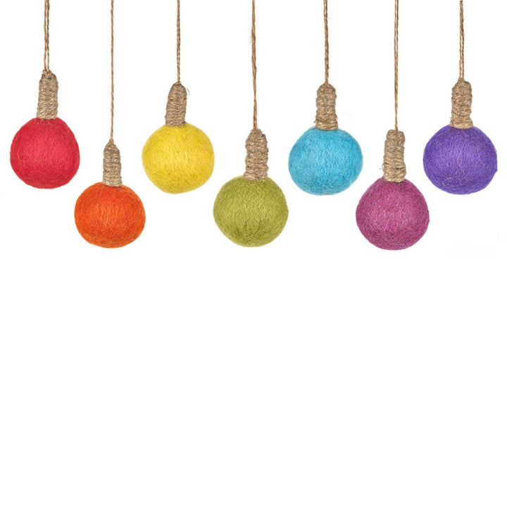 7 6cm Felt Hanging Bulb Baubles - Christmas Decoration | Fairtrade Felt